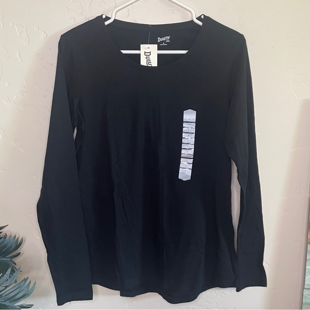 NEW 2 Duluth Trading Women's Longtail T Long Sleeve Crew Coral Black Size S